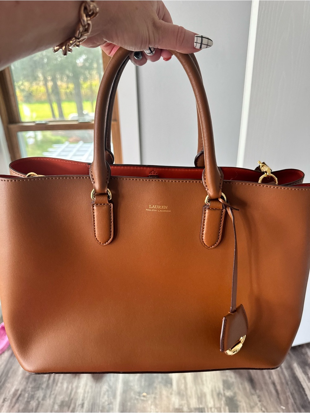 Lauren Ralph Lauren Cognac Leather Tote with Gold Hardware